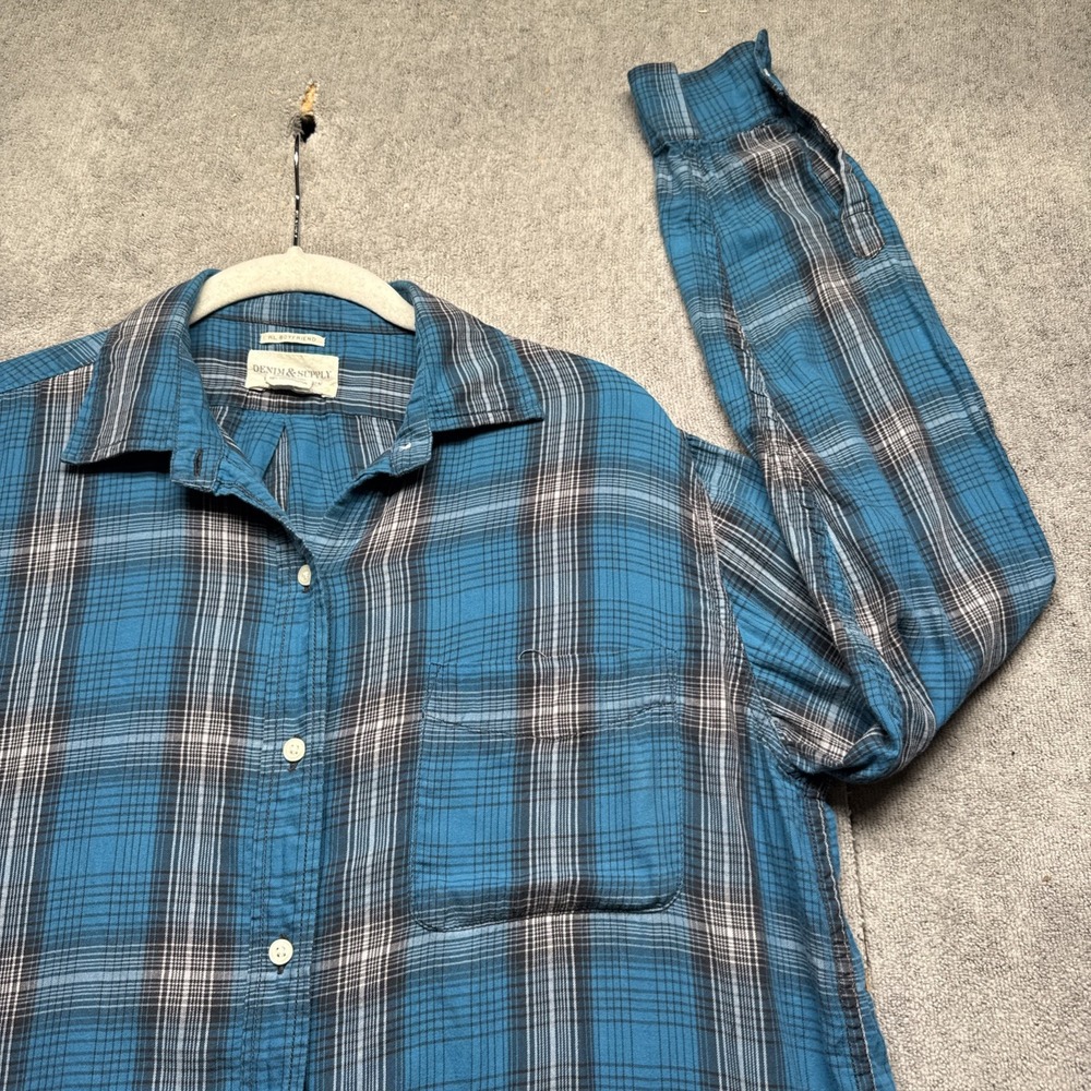 Denim &‎ Supply Ralph Lauren Women's Blue Plaid Button Up Shirt Large Boyfriend